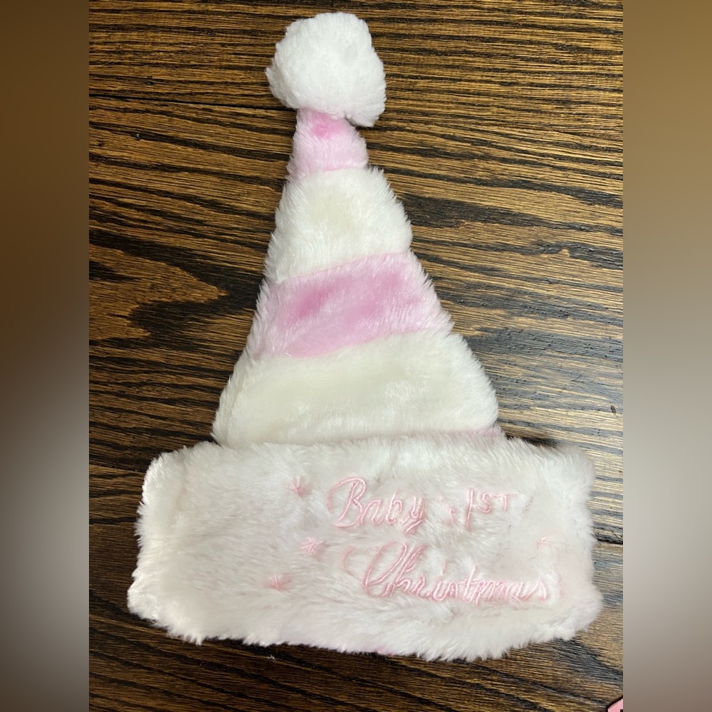 Baby's First Christmas Pink and White Santa Hat
